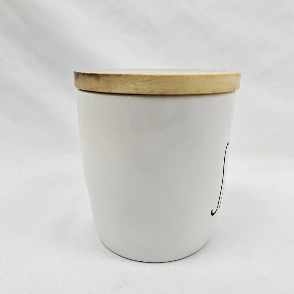 Rae Dunn Ceramic Salt Cellar Canister with Wooden Lid Farmhouse Decor White